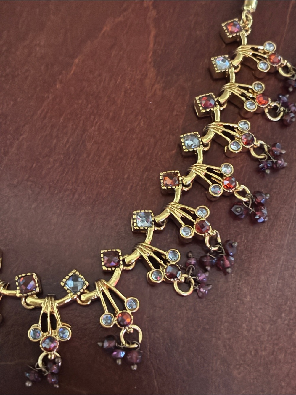 Gold-Women’s Dangle Necklace with Red and Clear Stones ❤️ - Picture 3 of 11